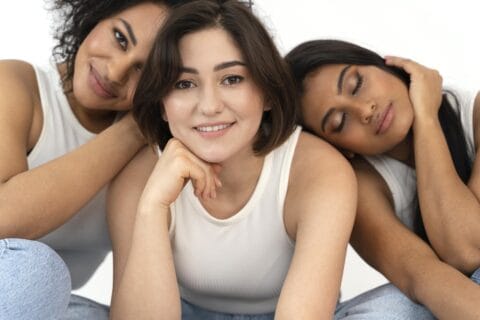 Diverse people showing the most attractive skin colours with healthy glowing skin